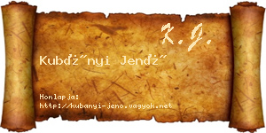 Kubányi Jenő névjegykártya